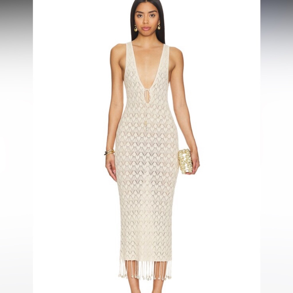 Camila Coelho Cream Crochet Dress